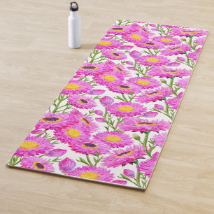Pink Paper Daisies Floral Blooms Yoga Mat