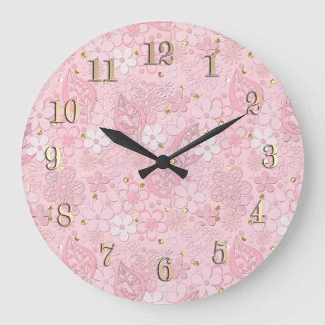 Pink paper flowers large clock (Front)