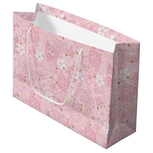 Pink paper flowers large gift bag