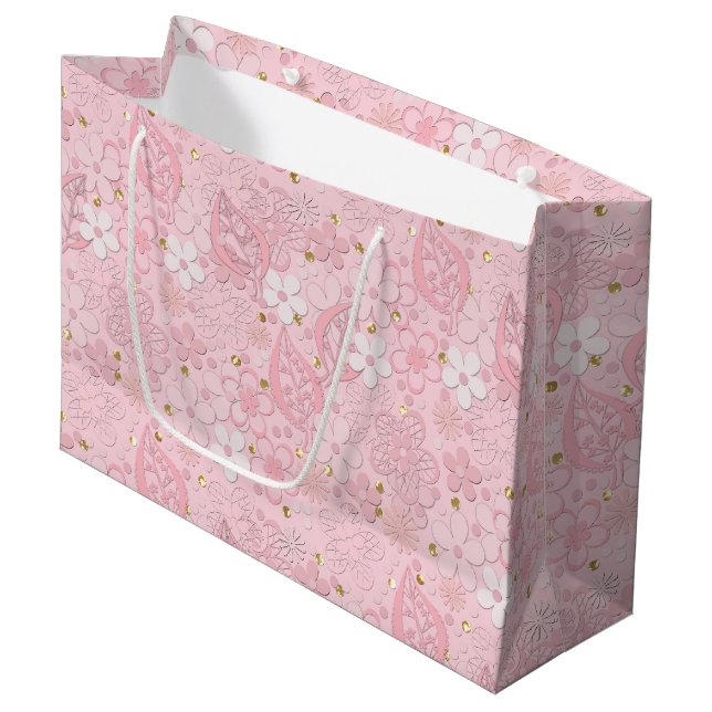 Pink paper flowers large gift bag (Front Angled)