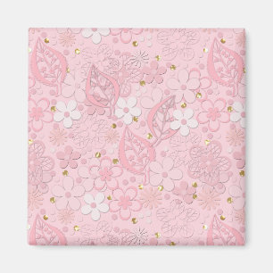 Pink paper flowers magnet