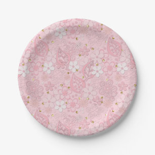 Pink paper flowers plate