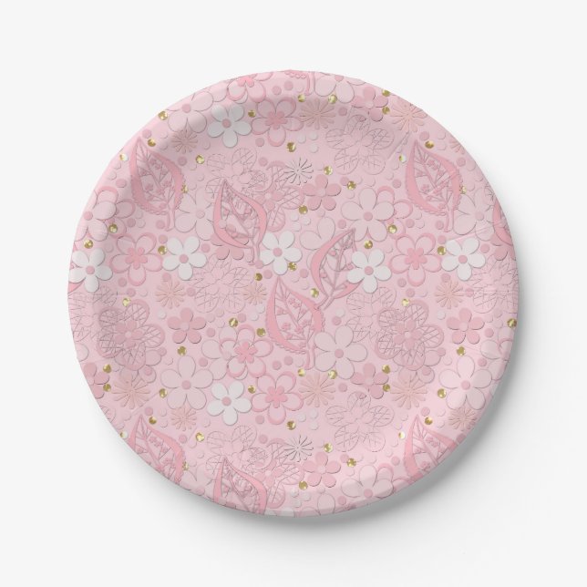 Pink paper flowers plate (Front)