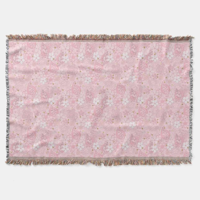 Pink paper flowers throw blanket (Front)