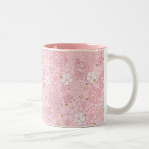 Pink paper flowers Two-Tone coffee mug