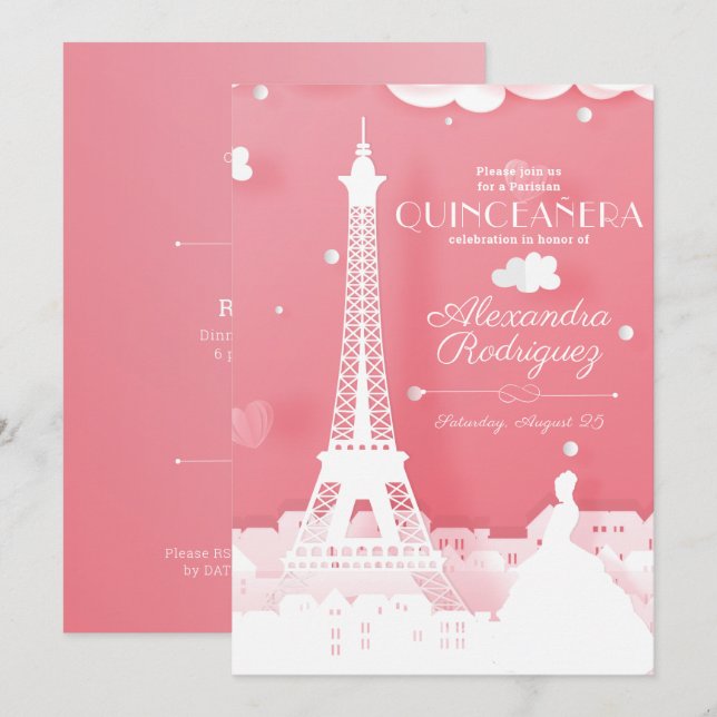 Pink Paper Paris Quinceañera Invitation (Front/Back)