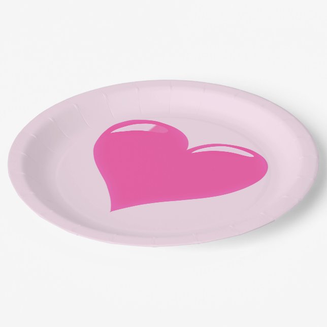 Pink Paper Plates with Heart - Customisable (Angled)