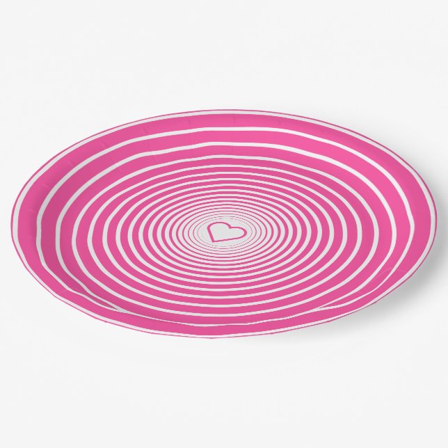 Pink Paper Plates with Heart - Love (Angled)