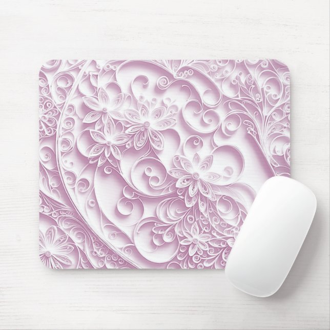 Pink Paper Quilling Daisy Design Mouse Mat (With Mouse)
