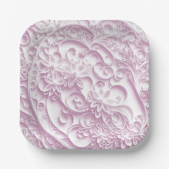 Pink Paper Quilling Daisy Design Plate (Front)