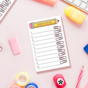 Pink Paperclips & Pencil Your Name 10 To Do List Post-it Notes