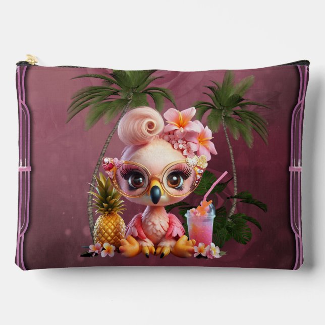 Pink Paradise, a sweet flamingo  Accessory Pouch (Front)