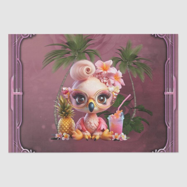 Pink Paradise, a sweet flamingo  Tissue Paper (Front)