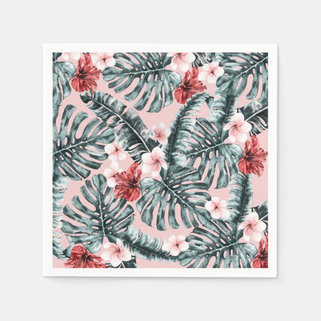 Pink Paradise Tropical Island Floral Botanical Napkin (Front)