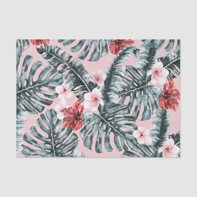 Pink Paradise Tropical Island Floral Botanical Tissue Paper (Front)