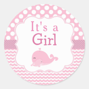 Pink Parent & Child Whale Classic Round Sticker