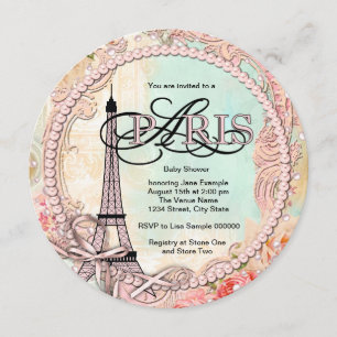 Pink Paris Baby Shower Invitations
