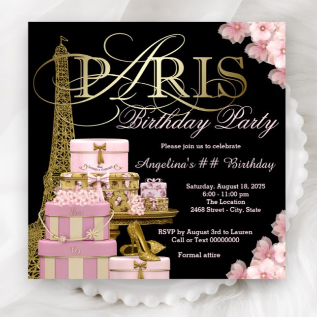 Pink Paris Birthday Party Invitations (Beautiful Paris any number birthday party and event invitations. Simply add your event details.)