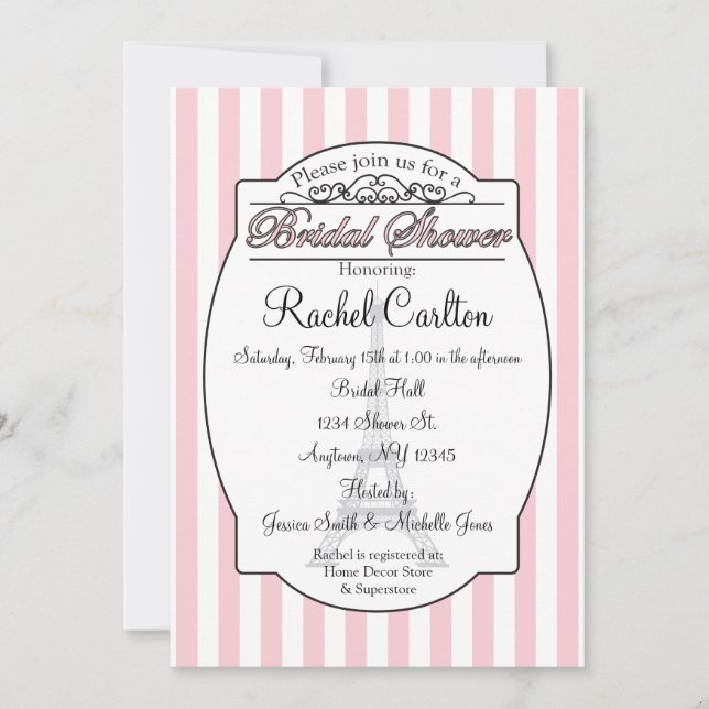 Pink Paris Bridal Shower Invitation (Front)