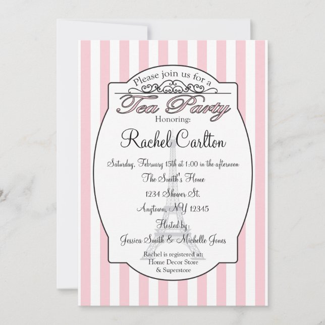 Pink Paris Bridal Tea Party Invitation (Front)
