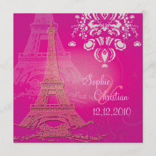 Pink Paris Eiffel + swirls  Wedding Invitations