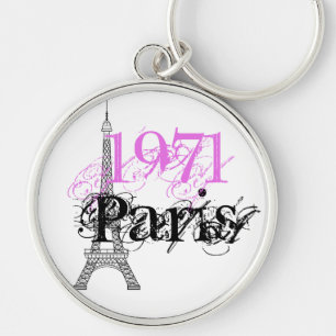 Pink Paris Eiffel Tower 50th Birthday Key Ring