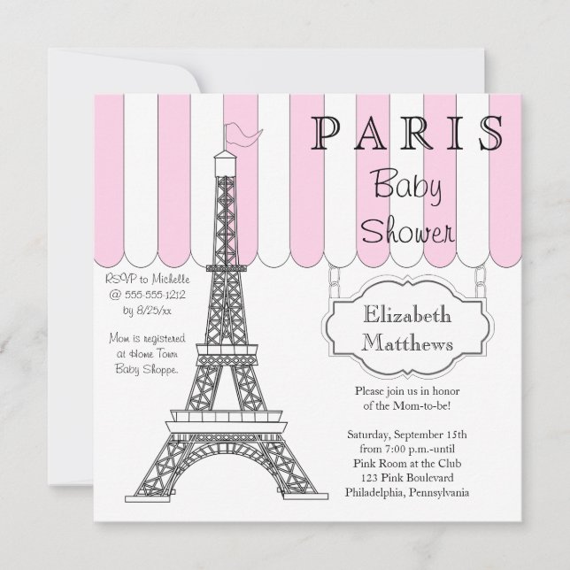 Pink Paris Eiffel Tower Baby Shower Invitation (Front)