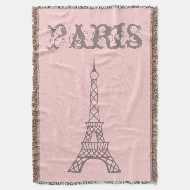 Pink Paris Eiffel Tower Bedroom Throw Blanket Gift (Front Vertical)