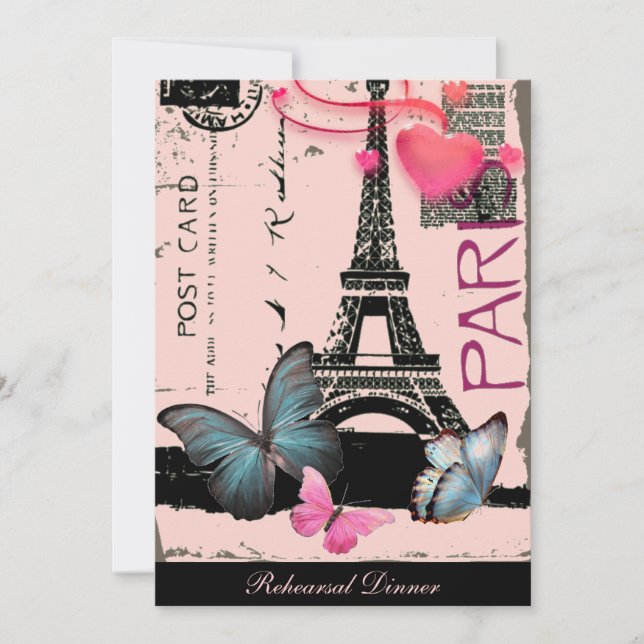 pink paris eiffel tower destination wedding invitation (Front)