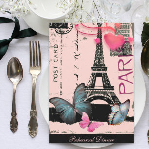 pink paris eiffel tower destination wedding invitation