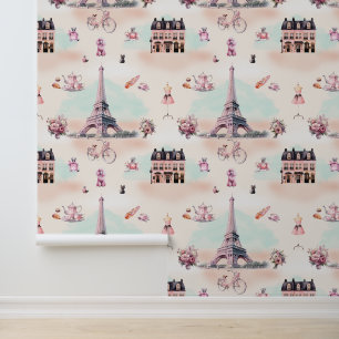 Pink Paris   Eiffel Tower French Themed Pattern Wallpaper