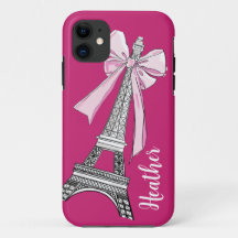 Pink Paris Eiffel Tower Personalised iPhone Case