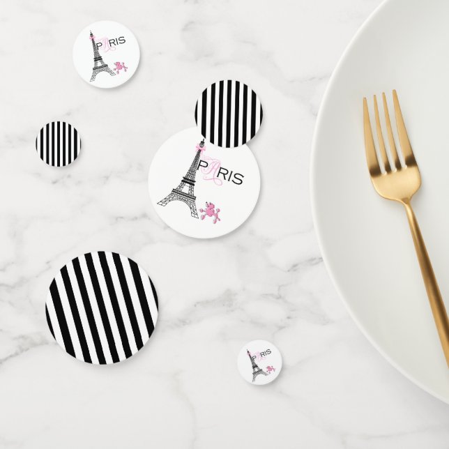 Pink Paris Eiffel Tower & Poodle Striped Party Confetti (Group)