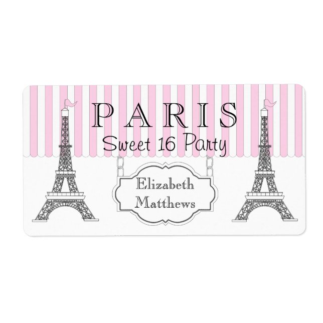 Pink Paris Eiffel Tower Sweet 16 Name (Front)