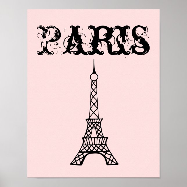 Pink Paris Eiffel Tower Wall Art Poster Decor (Front)