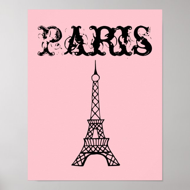Pink Paris Eiffel Tower Wall Art Poster Print (Front)