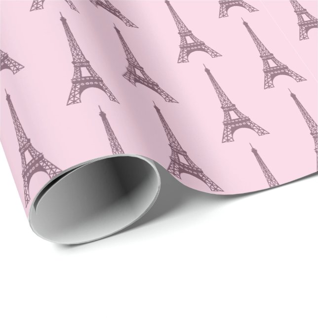 Pink Paris Eiffel Tower  Wrapping Paper (Roll Corner)
