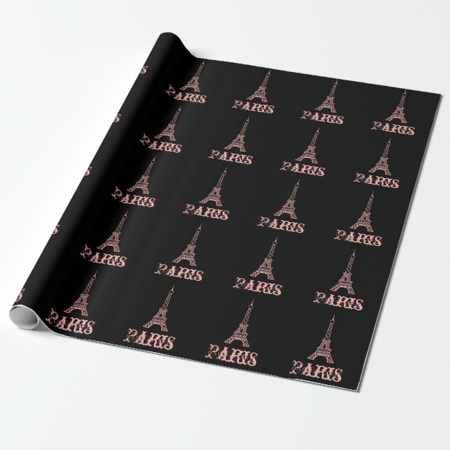 Pink Paris Eiffel Tower Wrapping Paper  (Unrolled)