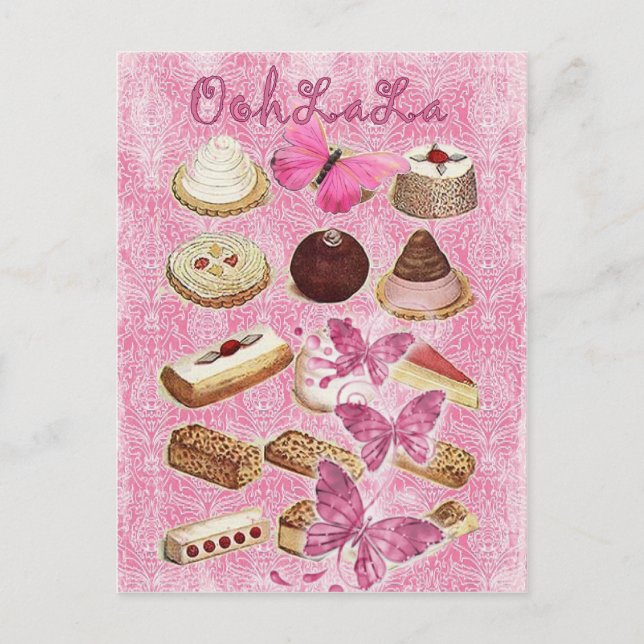 pink Paris french pastry cupcake cookies Postcard (Front)