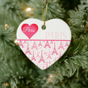 Pink Paris Heart Eiffel Tower Pattern Chic Ceramic Tree Decoration