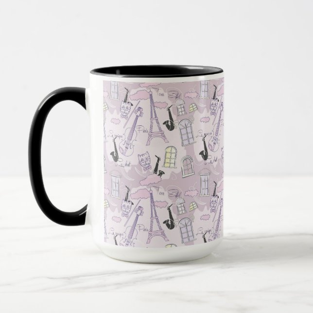 Pink Paris Musical Cats Coffee Mug (Left)