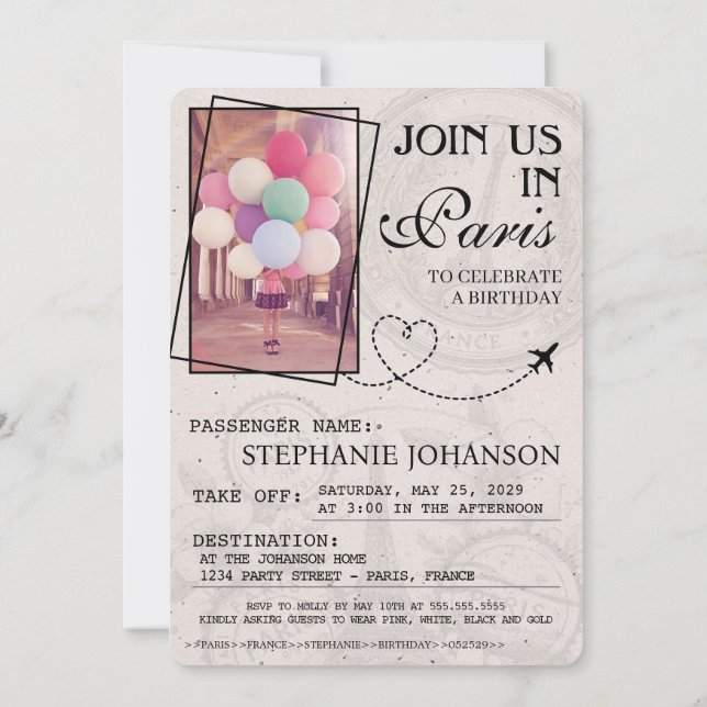 Pink Paris Passport Party Invitation (Back)