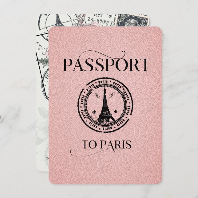Pink Paris Passport Party Invite (Front/Back)