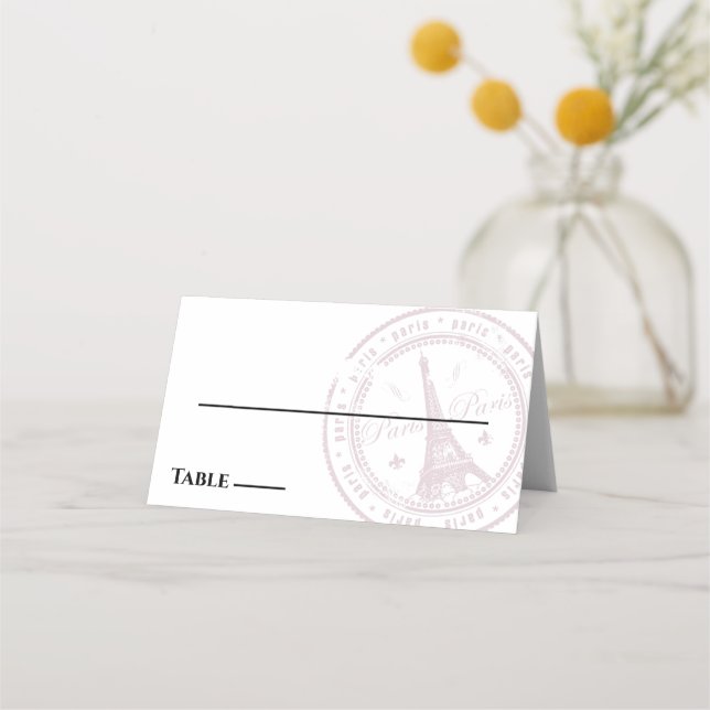 Pink Paris Passport Place Card (Front)