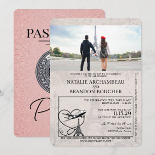 Pink Paris Passport Wedding Invitation