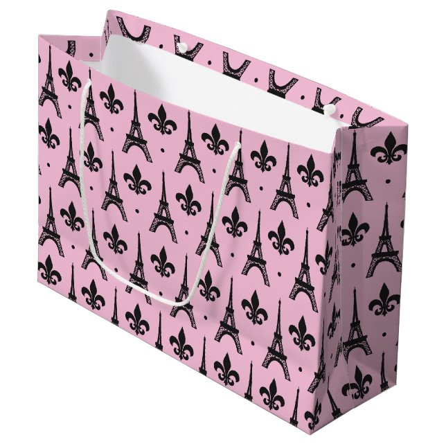 Pink Paris pattern party Eiffel tower gift bag (Front Angled)