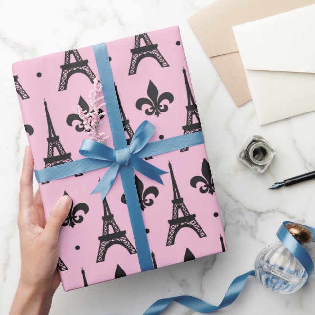 Pink Paris pattern party Eiffel tower wrap Wrapping Paper (Gifting)