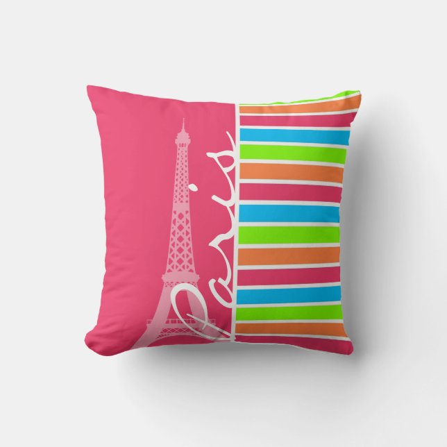 Pink Paris; Retro Neon Rainbow Cushion (Front)