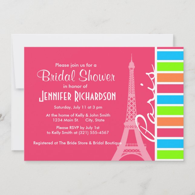 Pink Paris; Retro Neon Rainbow Invitation (Front)