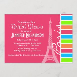 Pink Paris; Retro Neon Rainbow Invitation